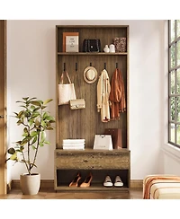Tribesigns Hall Tree with Bench and Shoe Storage, Entryway Coat Rack with Shoe Bench and Drawer, 5 Hooks, Freestanding Hall Tree Organizer