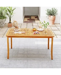 Mecale 63-Inch Farmhouse Acacia Outdoor Dining Table with Umbrella Hole