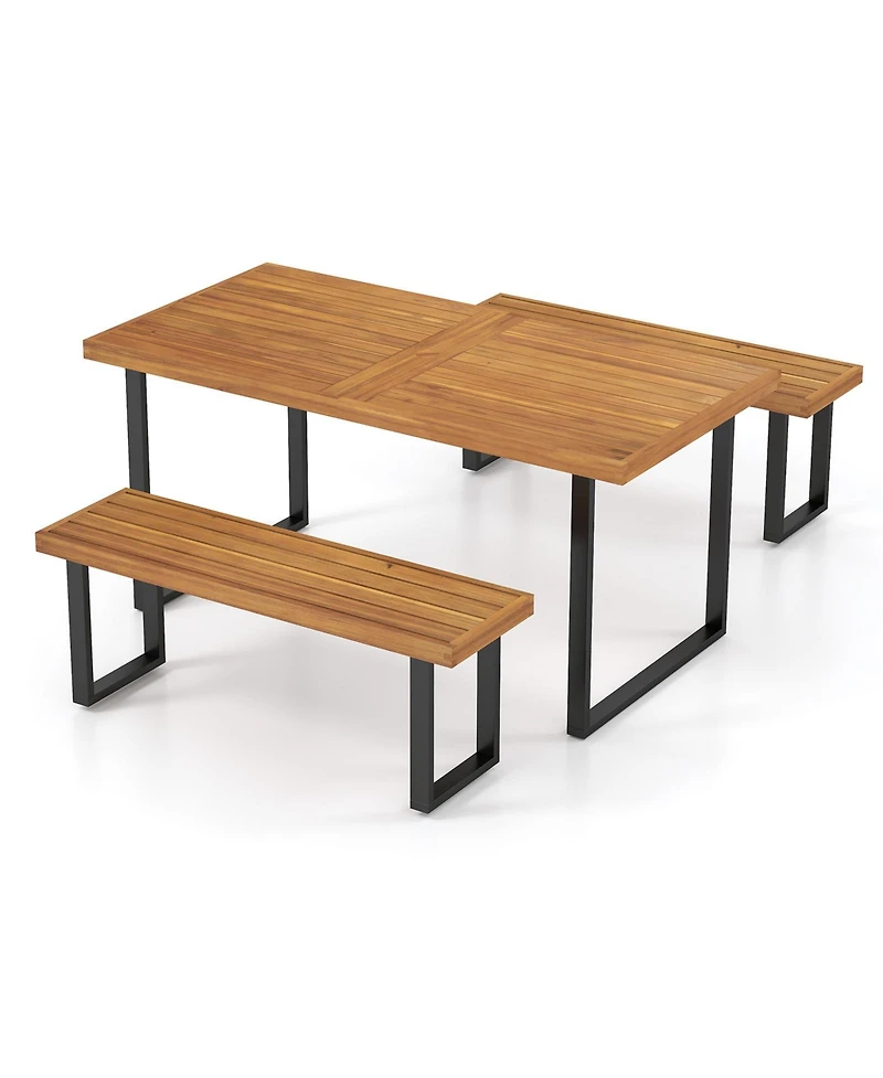 Mecale 63-Inch Acacia Wood Outdoor Dining Table for 6 with Umbrella Hole