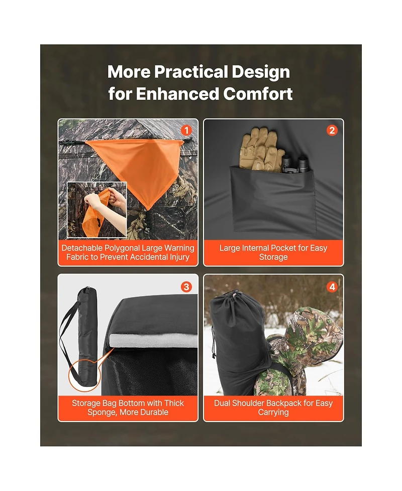 Sugift 270degree(s) 2-3 Person Pop Up Deer Hunting Blind Tent with Carrying Bag and 3 Horizontal Windows