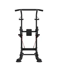 Hongge Free Standing Power Tower Dip Station with 12-Level Height and Butterfly Arm Rated to 330 lbs