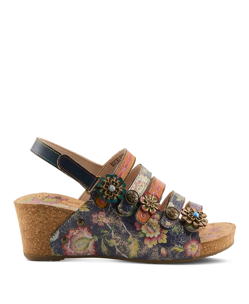 L'Artiste Women s Buckleitup Floral Wedge with Supportive Cushioned Comfort