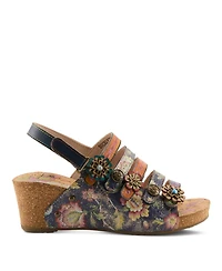 L'Artiste Women s Buckleitup Floral Wedge with Supportive Cushioned Comfort