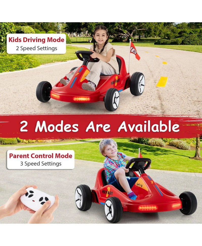 Hongge 12V Electric Kids Go-Kart with Parent Remote Control and Led Lights, 66 lb. Capacity, Ages 3+