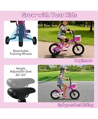 Hongge 14-Inch Kids Bike with Removable Training Wheels, Front Basket and Dual Brakes, Ages 3-5