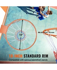 Hongge Heavy Duty 18 in Wall Mounted Basketball Flex Rim Replacement with All-Weather Net for Indoor and Outdoor Play