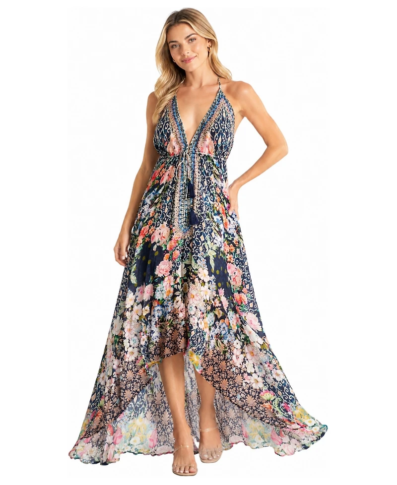 La Moda Clothing Women's Open Back Halter High-Low Maxi Dress
