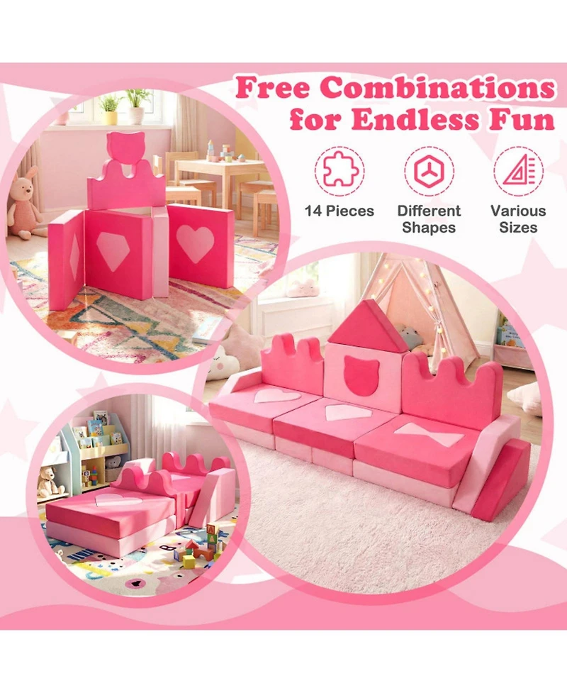 Hongge 14-Piece Modular Kids Play Couch with Washable Covers