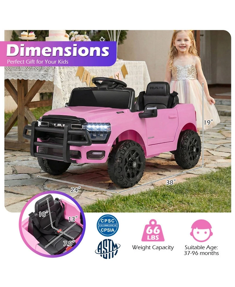 Hongge 12V Kids Ride-On Pickup Truck with Remote Control and Led Lights, 66 lbs, Ages 3-8
