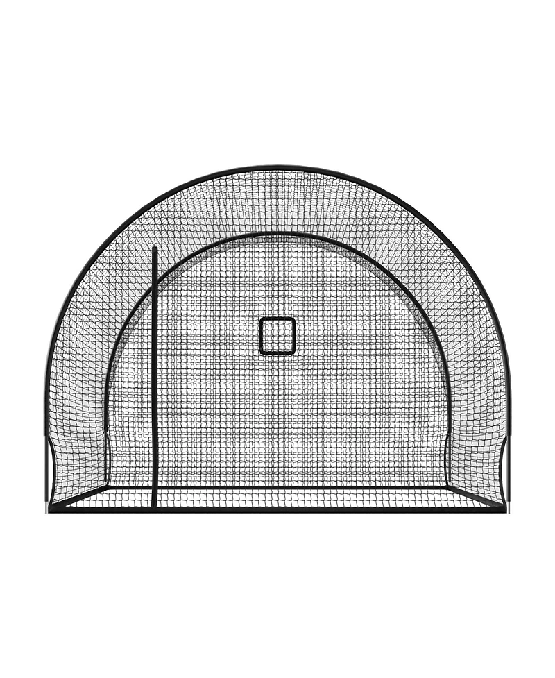 Hongge Freestanding Baseball Batting Cage 12 x 10.2 x 7.6 ft with 4-Ply Knotless Netting and Pitching Machine Opening
