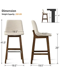Maison Boucle Set of 6 Counter Height Bar Stools, Polyester Upholstered, Solid Wood Frame, Low Back Scoop