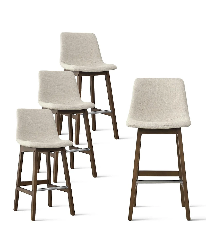 Maison Boucle Set of 4 Upholstered Counter Height Bar Stools, Polyester Fabric, Solid Wood Barstools, Low Back with Backrest
