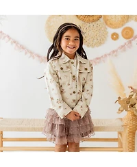 Sweet Wink Big Girls Mocha Floral Denim Jacket