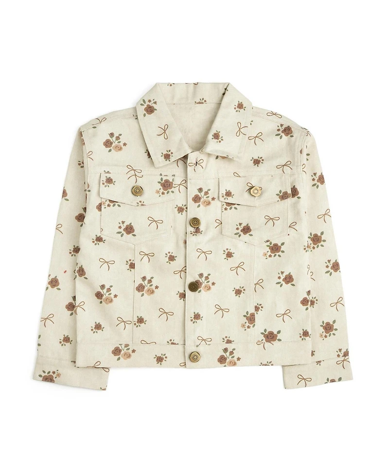Sweet Wink Big Girls Mocha Floral Denim Jacket