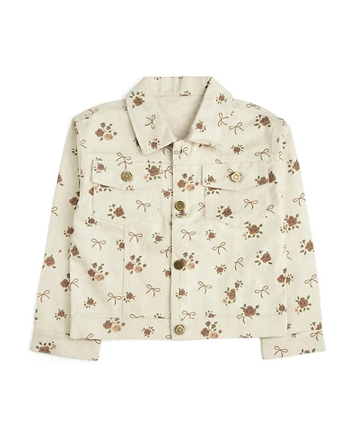 Sweet Wink Big Girls Mocha Floral Denim Jacket
