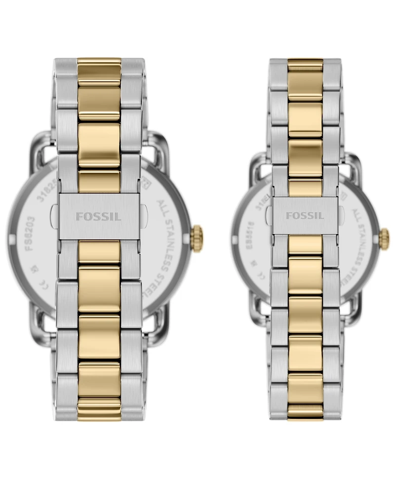 Fossil Unisex Copeland Quartz Two-Tone Stainless Steel Watch Set 42mm and 34mm