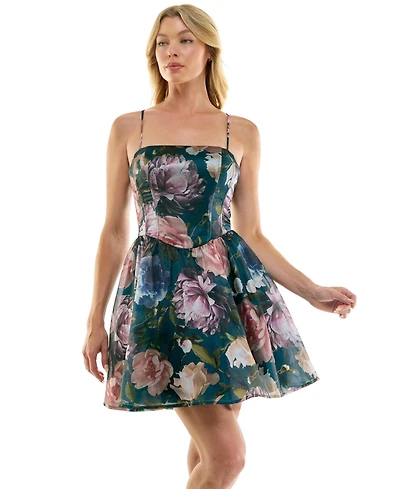 Seni & Cade Juniors' Floral Printed Square Neck Mini Dress