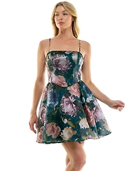 Seni & Cade Juniors' Floral Printed Square Neck Mini Dress