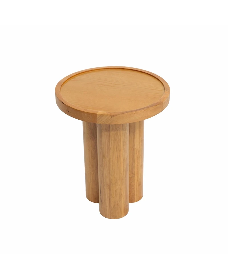 Flynama Round Solid Wood End Table Oak Veneer Pedestal Side Table
