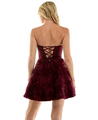 Seni & Cade Juniors' Strapless Lace-Up Back Mini Dress