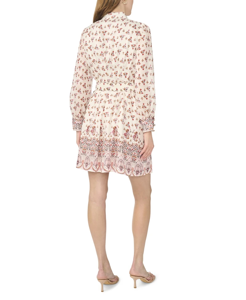 CeCe Women's Floral-Print Long-Sleeve Collared Dress