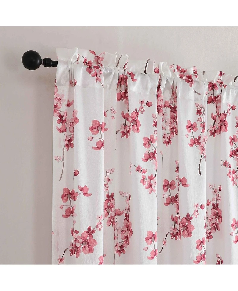 Kate Aurora 1 Piece Printed Cherry Blossom Rod Pocket Window Curtain Panel