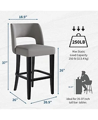 homfan Bar Stools Set of 4 Upholstered Bar Height Stools with Wood Legs, Ergonomic Backrest, for Kitchen Island Dining Room Bar