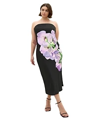 City Chic Plus Amari Floral-Print Strapless Slip Dress