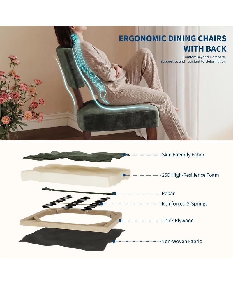 homfan Mid-Century Modern Dining Chairs Set of 2 Upholstered Style Inspired Chenille, Curved Backrest, Hardwood Frame, Farmhouse Accent