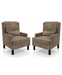 homfan Set of 2 Wingback Accent Chairs - Mid-Century Chenille Reading Chair, High Back, 5.1" Cushion, Wood Frame and Lumbar Pillow, 350 lbs