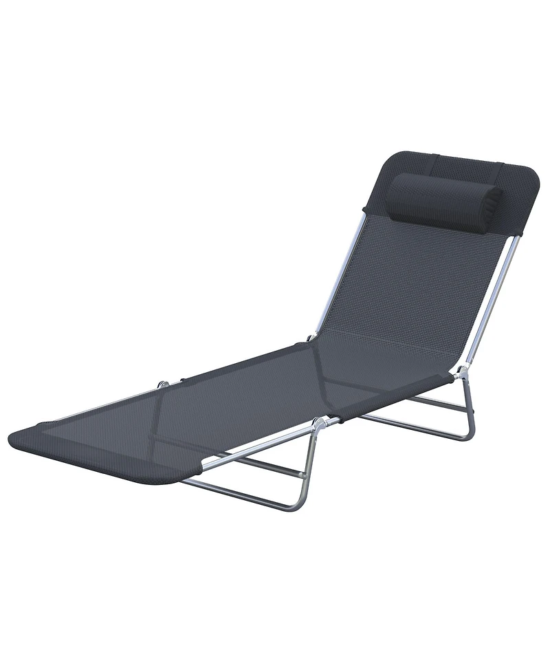 Mountaintop Folding Chaise Lounge Chair, Portable, 6-Level Adjustable Back, Pillow Included, Ideal for Patio, Garden, Beach