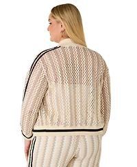 Ashley Stewart Plus Striped Crochet-Knit Bomber Jacket