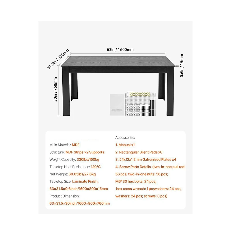 Slickblue Modern Wood Dining Table for Kitchen and Living Room