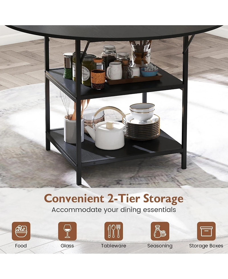 Mecale 47-Inch Round Dining Table for 4-6 with 2-Tier Storage Shelves