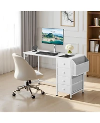 Slickblue Writing Desk with Fabric Storage Drawers, Reversible Computer Table with Steel Frame