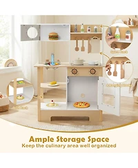 Sugift Wooden Toy Kitchen Playset with Built-In Chalkboard and Stainless Steel Sink, 13-Piece, Ages 3+