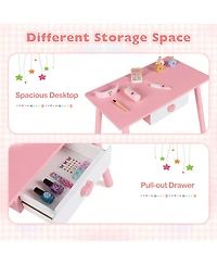 Sugift 2-in-1 Wooden Vanity Table with Chair and Stool Set, Ages 3+