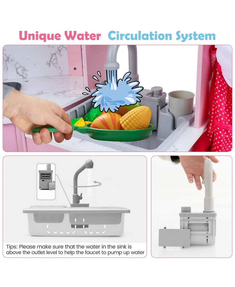 Sugift Interactive Play Kitchen with Circulating Water Sink and Lights and Sounds, Ages 3+