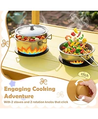Sugift Mobile Wooden Mud Kitchen with 3 Flowerpots and Cooking Accessories, Ages 3+