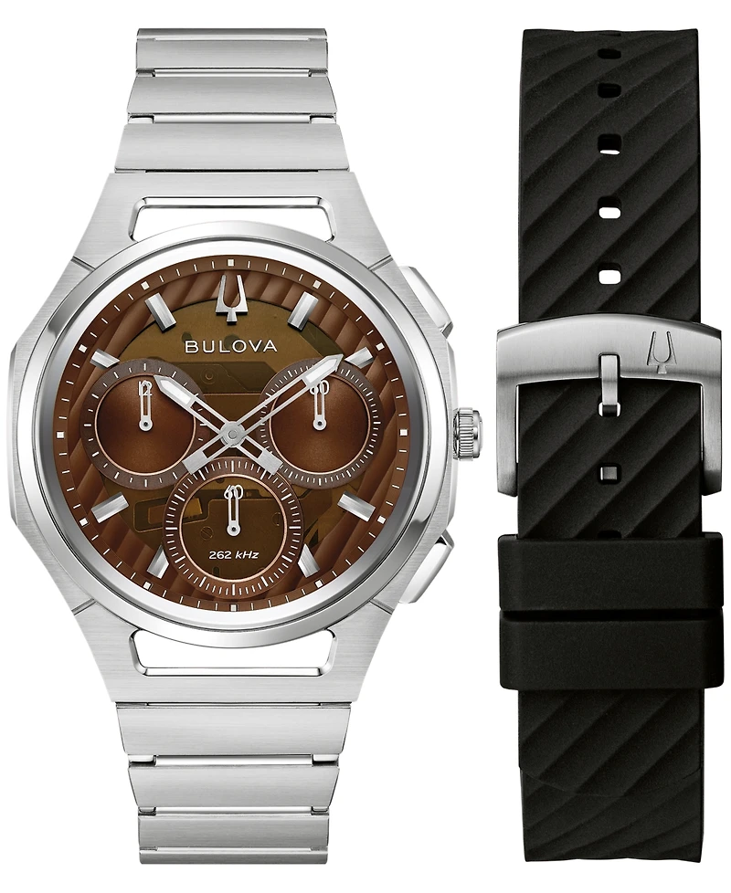 Bulova Men's Curv Progressive Sport Silver-Tone Stainless Steel Bracelet Watch 44mm
