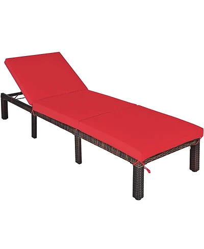 Mecale Outdoor Rattan Adjustable Chaise Lounge with Cushion