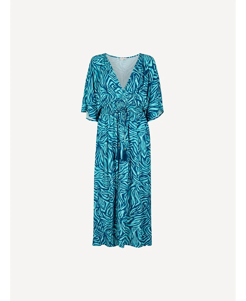 Apricot Women's Zebra-Print Smocked-Waist V-Neck Maxi Dress