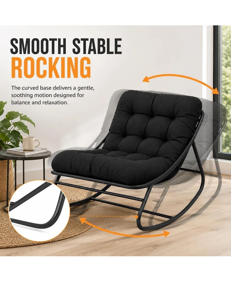 gaomon Outdoor Foldable Rocking Chair with Padded Oxford Cushion, Heavy-Duty Iron Frame Patio Rocker for Porch, Garden, Balcony and Living Room