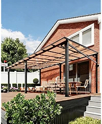 12x20 Ft Wall Mounted Hardtop Gazebo, Aluminum Lean To Pergola with 6mm Polycarbonate Roof, Uv Resistant Outdoor Patio Shelter for Backyard Deck