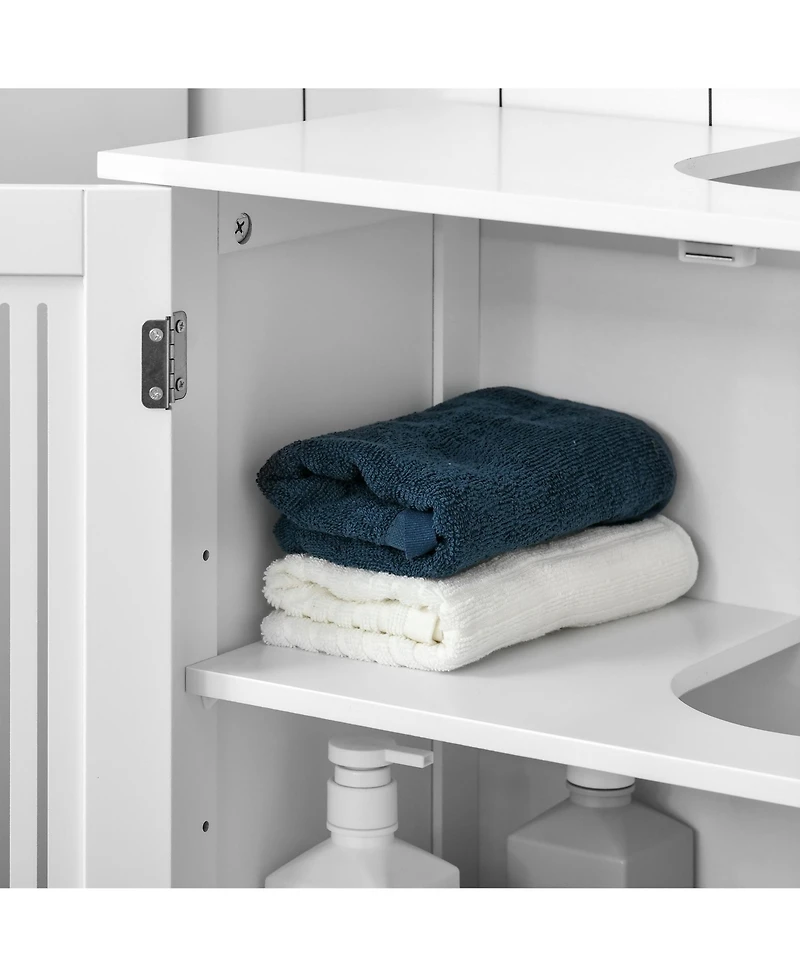 Kleankin Bathroom Pedestal Under Sink Cabinet with Storage Shelf, 2 Doors, White