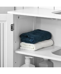 Kleankin Bathroom Pedestal Under Sink Cabinet with Storage Shelf, 2 Doors, White