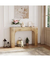 Farmhouse Narrow Console Table with Arched Base, Slim Wood Sofa Table in Oak Finish for Entryway Behind Couch Hallway Living Room