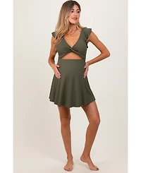 Pinkblush Women's Olive Ribbed Ruffle Twist Front Swim Dress