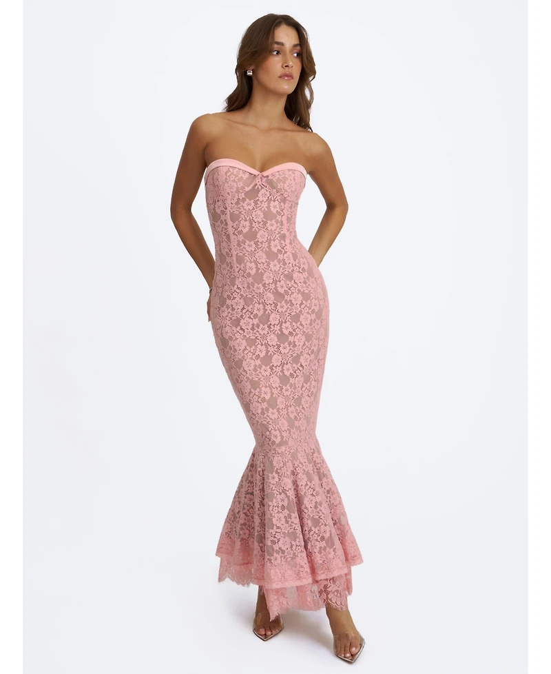 Miss Circle Women's Rosalyn Pink Lace Sweetheart Maxi Mermaid Dress
