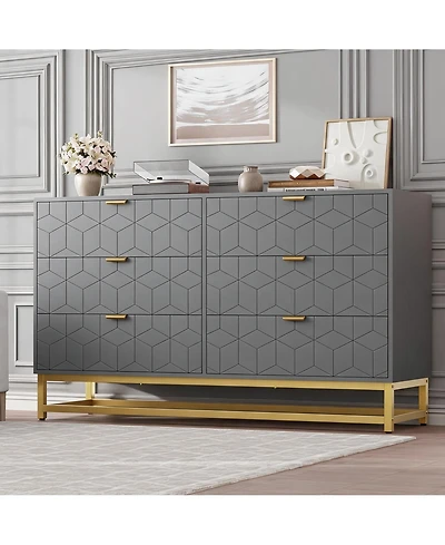 6 Drawer Dresser for Bedroom, 53.5" Large Dresser with Metal Legs, Modern Chest Organizer with Wide Storage, Chest of Drawers for Bedroom, Entryway